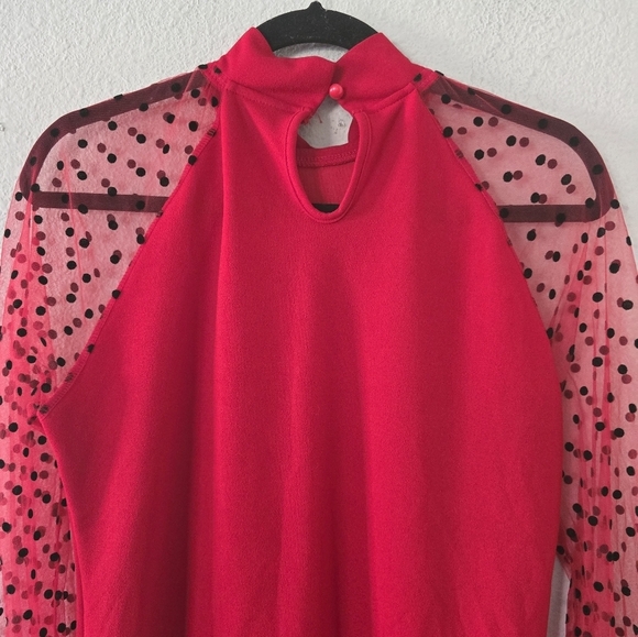 Shein Contrast Dress Womens Sz L Red Dolby Mesh Cap Sleeves Dark Romantic - Picture 11 of 11